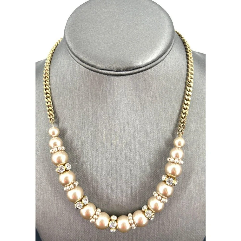 Givenchy Faux Pearl Crystal Rhinestone Necklace Signed 18